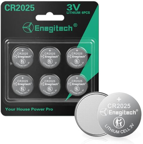 Enegitech CR2025 Lithium Coin Batteries Button 2025 3V Lithium Battery Use in Key Fobs, Fitness Watches, 3D Glasses, Calculators, Remote Controls, Thermometers (6 Pack)