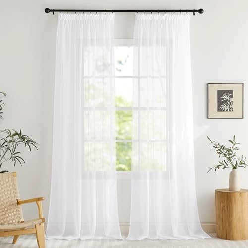 KGORGE Vorhang Schienensystem Transparente Gardinen Wohnzimmer Modern Weiße Vorhänge 240 cm Hoch 2er Set Stores Gardine Durchsichtig Lichtdurchlässig für Schlafzimmer, H 240 x B 140 cm