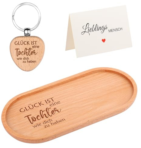 Beste Tochter Geschenke,Badezimmer Tablett mit Gravur Tochter Deko Tablett Geschenkset mit Schlüsselanhänger, Grußkarte