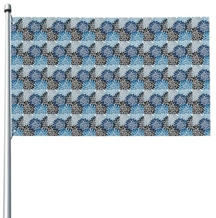 Bandera floral de dalia azul y gris de 90 x 150 cm (incluye 1 bandera y mástil). Ideal para festivales en balcones.