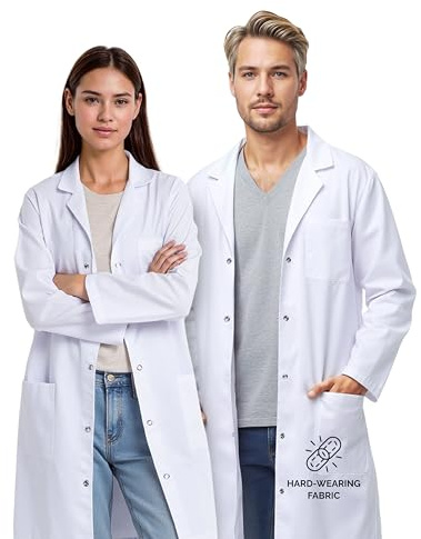Hummingbird Labwear Blouse de Laboratoire Unisexe Homme & Femme, 200 GSM Polycoton, Coupe Classique, Fermeture Pressions, 3 Poches, Blouse Scientifique pour Étudiants, École, Clinique & Pharmacie