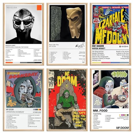 MF DOOM Musikalbumposter MM...FOOD, Operation Doomsday, Super What, Born Like This, Madvillain, ungerahmt, 20 x 30 cm, 6 Stück