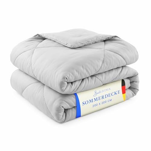 Bestlivings Sommerdecke 200x200cm Hellgrau – leicht, atmungsaktiv, Oeko-TEX | Leichte Sommerbettdecke mit weicher Mikrofaser, ohne Bezug nutzbar, bis 60°C waschbar, ideal für Doppelbett & Gästezimmer