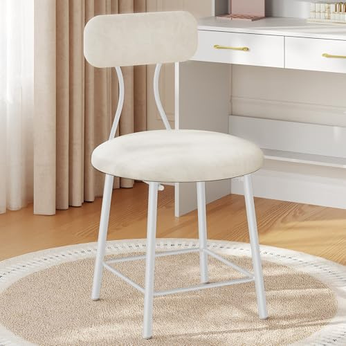 Hzuaneri Schminkstuhl, Schminktisch Hocker, Wohnzimmer-Fußhocker, Weiß | Schlafzimmer-Sitzhocker, Hocker mit Metallbeinen, Gepolsterter Schminkhocker, Barhocker mit Rückenlehne, VS32603X