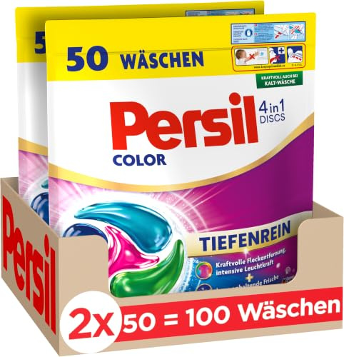 Persil 4in1 Color DISCs (100WL) Waschmittel-Caps Stress-Frei-Paket | Waschmittel mit Tiefenreinfrische für reine Wäsche & hygienische Frische für die Maschine, ab 20°C, Waschmaschinen Tabs