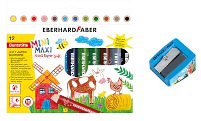 EBERHARD FABER- Jumbo Buntstifte Set Mini Maxi 3in1, 12 Stück