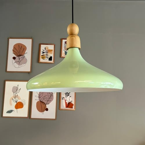 bamyum Champion Pendelleuchte aus Holz, 35 cm Hängelampe Metall E27 Moderne Esstisch Lampe, Skandinavisch Pendellampe für Schlafzimmer Wohnzimmer Küche, Küchenlampe Hängend Minzgrün