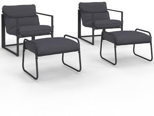 IDMarket - Set von 2 Gartensessel Marco mit Fußstütze grau Kissen anthrazitgrau