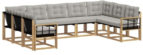 vidaXL Outdoor-Sofagarnitur mit Kissen 9 pcs Weiß und Hellgrau, Garten, modernes Outdoor-Sofa-Set, wetterfestes Ensemble, Bequeme Terrassenlounge, vielseitige Sitzgruppe