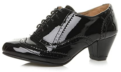 AJVANI Womens mid Low Block Heel lace up Comfort Rubber Sole Brogue Ankle Shoe Boots Booties Size.