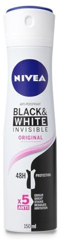 NIVEA Black & White Invisible Anti-Perspirant Spray (150ml), 72hr Anti-Sweat Women's Deodorant Spray, No Stains on Black and White Clothes