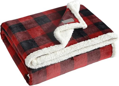Eddie Bauer Buffalo Jeté de lit réversible en Polaire Sherpa, Plaid à Carreaux, décoration d'intérieur, pour Toutes Les Saisons - Rouge, à Carreaux