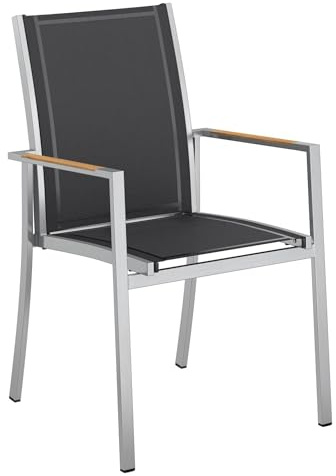 OUTLIV. Oviedo Stapelsessel, stapelbar, mit Armlehnen, Schwarz | Edelstahl und Teak; stapelbar und mit Armlehnen; 91x56x62cm; Schwarz; platzsparend, pflegeleicht; für Garten und Terrasse