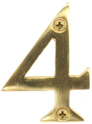 50mm Solid Polished Brass Number '4' & Screws for House, Front Door & Gate