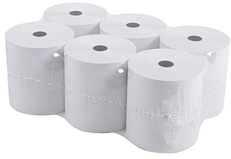 Exacompta 43821E 6er Pack Thermopapierrollen 1-lagig Breite: 80mm, Länge: 72m, Durchmesser Kern: 12mm 55g/m² rückseitig bedruckt für Kassen Kassenrolle