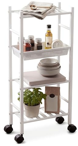 Premier Housewares 4 Tier Trolley, White, with Basket
