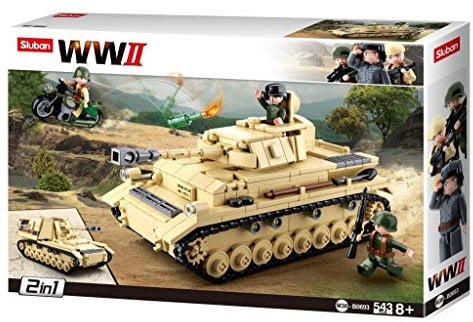 Sluban Klemmbausteine SL95565, WWII - Deutscher Panzer [M38-B0693], Spielset, Klemmbausteine, Soldaten, mit Spielfigur, Army WWII, Multi Color