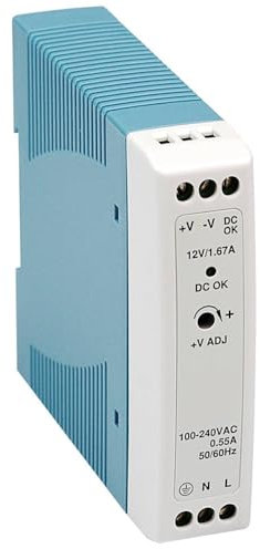 WITTKOWARE MDR-20-24 Hutschienennetzteil mit Schraubklemmen, DC-OK, LxBxH: 100x22,5x90mm, Ausgang: 24V/DC (Poti einstellbar 21,6~26,4V), max. 1A (24W)