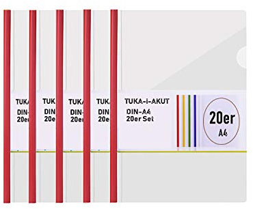TUKA-i-AKUT 20st. A4 Sliding Bar Binder, PP Transparent Klemmschienen Berichte Umschlag, Abdeckungen Grip Binding Bars Dokumente Klassifizierung, 20er Set, Schiebe Bar in Rot, TKD8040-red-20x