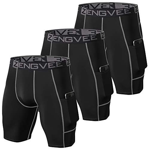 ZENGVEE 3er Pack Kompressionsshorts Herren Laufhose Kurz Schnelltrocknendes Leggings Mit Seitentaschen Tights Sport Unterwäsche (Black Grey-2XL)