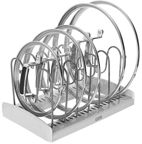FiNeWaY Saucepan Lid Organiser and Plate Drying Rack - Kitchen Pan Pot Holder for Casseroles, Dish Storage, Pantry Cabinet Tidy With 7 Dividers
