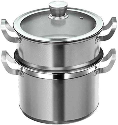 Cuiseur Vapeur, 3 Niveaux En Acier Inoxydable Cuiseur Vapeur Cuiseur Casserole De Cuisine Set Avec Couvercle En Verre Casserole À Induction Empilable-26CM