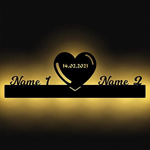 Dekolicht Name mit Herz Geschenke für Paare Led Namen Liebe Wand Licht personalisiert zum aufhängen I Batteriebetrieben
