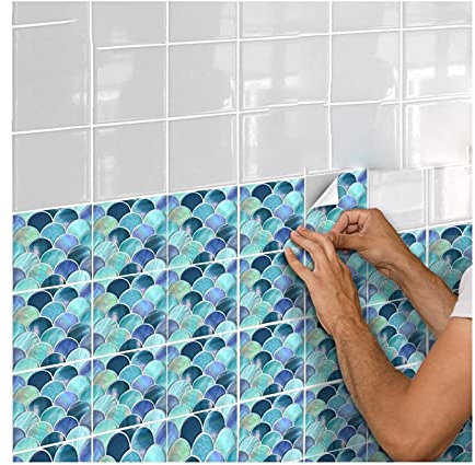 caihuashopping Fish Scale Vinyl Tile Sticker Wall Kitchen Splashback Panel Restaurant Waterproof Wallpaper Luxuy Home Art Decoration (Size : 20cm)