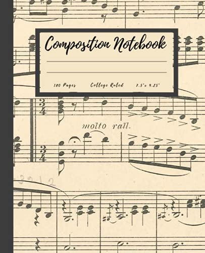 Composition Notebook: Vintage Musical Notes Composition Notebook, College Ruled Composition Notebook, Vintage Musical Notes Composition Notebook Cover, 7.5x 9.25 And 180 Pages