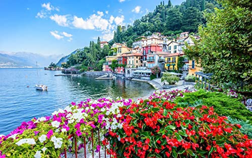 Haeran River Italien Varenna Comer See Häuser Blumen Malen Nach Zahlen Diy Einzigartiges Leinwand Ölgemälde Kit Digitale Malerei