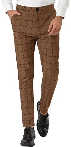 Lars Amadeus Herren Kleid Plaid Slim Fit Flat Front Business Hose mit Taschen, dunkelbraun, 94