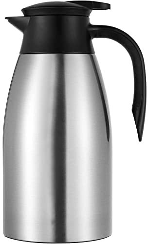 Webao Thermoskannen 2 Liter Isolierkanne aus Edelstahl Kaffeekanne, Quick Tip Verschluss, Doppelwandige Vakuum Kanne für Tee und Kaffee, Silber