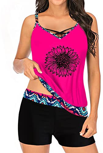 Tankini Damen Set Strandhose Damen große größen Swimsuit Women Tankini Strandbadeanzug Wickel Bikinihose Bikini Slip Damen Set Klassischer Ärmelloser Shorts Damen elegant