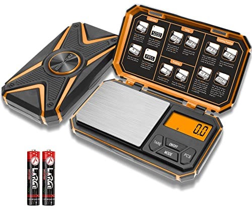 Báscula Digital de precisión 1000g/0.1g, Básculas de cocina, Mini Balanzas de alimentos, Báscula de Joyería para Cocina, Droga, Polvo, Hierbas, Café, Monedas, (batería incluida) Naranja