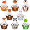 Waldtiere Kuchen Deko, 48 Stück Kuchendeckel Tier Cupcake Toppers Wrapper Cake Topper Tortendeko für Kinder Baby Party Geburtstag Dekoration