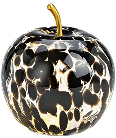 G. Wurm Dekoleuchte Apfel (S) Glas, Schwarz gepunktet, Apfel Lampe mit LED Lichterkette, Dekolampe, Tischleuchte, Apfellampe