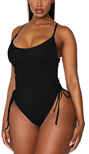 RPAEOY Women Swimming Costume Ruched One Piece Tie Side Swimsuit Tummy Control Low Back Sexy Push Up Beach Swimwear Retro Bikini Bathing Suit