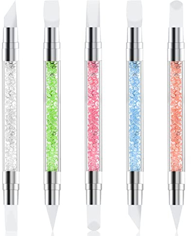 5 Pcs Nail Art Sculpture Pen Dual Tipped Silicone Nail Tools Nail Art Acrylic Pen Silicone Brushes for Resin Nail Art Tools for Design Nail Foil Carving Drawing Effect Shaping Drawing