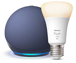 Echo Dot (5th generation) | Deep Sea Blue + Philips Hue White Smart Light Bulb LED (E27), Works with Alexa - Smart Home Starter Kit