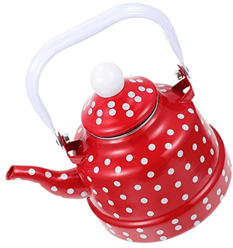 Tetera esmaltada de porcelana esmaltada, tetera de té esmaltada vintage de 2,5 l, hervidor de café con lunares hervidor de agua con mango de tacto frío para estufa, color blanco