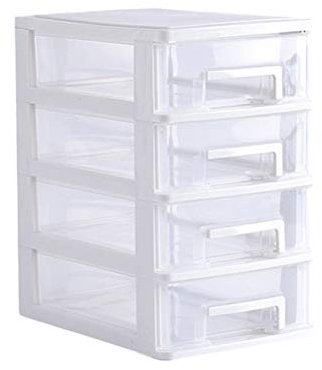 Cabilock Makeup Brush Holder 4 Drawers Storage Unit, Plastic Storage Drawers, Desktop Tabletop Organiser Storage Tower Unit for Home, School, Office, Bedroom & Living Room