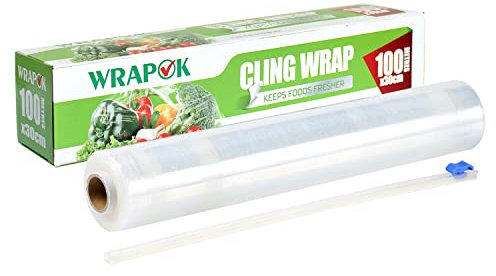WRAPOK Catering Cling Film Dispenser and Cutter Kitchen Plastic Food for Kitchen, 300mm x 100m