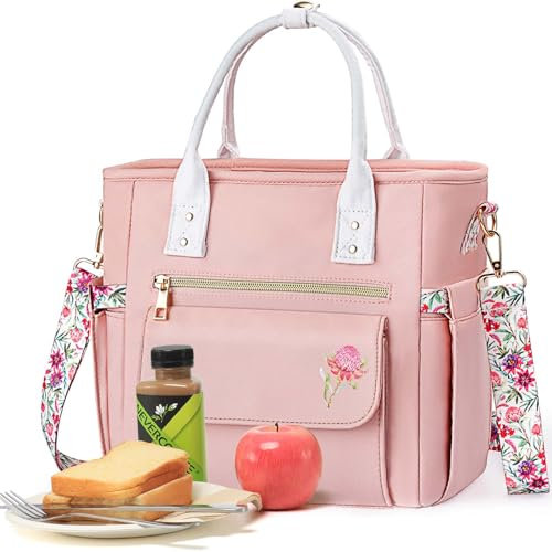 Hihealer Deluxe Lunch Bag Women Mothers Day Gifts with Rare Floral Design - Large Leakproof Insulated Multi Pocket Cool Bag with Removable Strap for Work/Picnic Gifts Christmas Xmas Gifts for Women