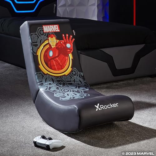 X Rocker Offizieller Marvel Iron Man Video-Rocker Gaming-Stuhl für Junioren, klappbarer Schaukelsitz, offizielles Marvel-Lizenzkonsolen-Spielsitz, Kunstlederstuhl für Kinder, Hero – Ironman Edition