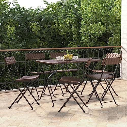 Gartenmöbel-Klappstühle Bistrostühle 6 Stück braun Poly Rattan und Stahl-Möbel