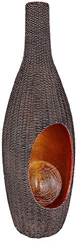 GLOBO Solarleuchte Rattan-Optik goldfarben mit Glaskugel Solarleuchte Gartendeko für Außen Deko Design, Crackle braun, LED warmweiß, LxH 14,3x45,5 cm