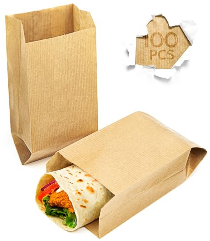 Majillux 100 Kraftpapiertüten 9 x 20 x 5 cm Für Kekse Und Kleine Geschenke | Schmales Format | 5 cm Seitenfalte | Für Lebensmittel | Für Kekse, Besteck Und Kleine Geschenke | Ohne Henkel