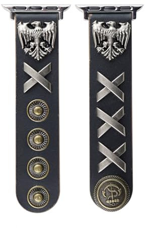 Cinturino per Apple Watch da 38 mm, 40 mm, 41 mm, 42 mm, 44 mm, 45 mm, 49 mm, in acciaio inox, cinturino in pelle per iWatch serie 9/8/7/6/5/4/3/2/1/SE (aquila nera, 42-44-45-49 mm)