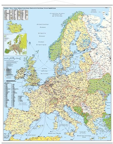 Europa-Eisenbahn-Fähren Wandkarte 97 x 137 mit Metalbeleistung/ NEUE AUFLAGE: Wandkarte mit Metallleisten