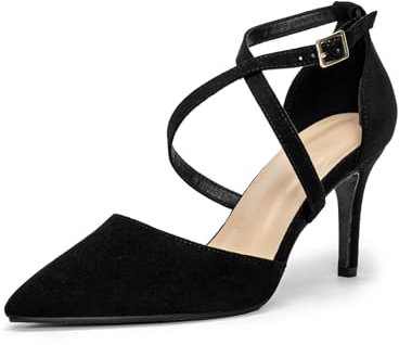 Hoefirm Womens Stiletto Pointed Toe Pumps Cross Strap Court Shoes High Heels Sexy Party Shoes Suede Black Size 6